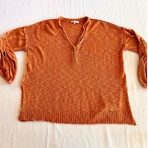 Collection by Cezele Burnt Orange Boho Henley Knit Sweater Large CT7127